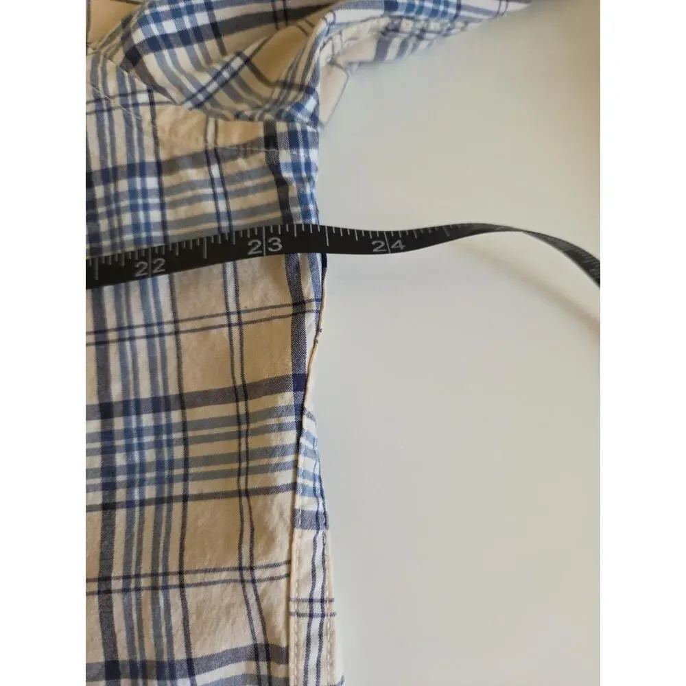 J.Crew Secret Wash Men’s L Classic Fit Cream Blue Plaid Stretch Shirt